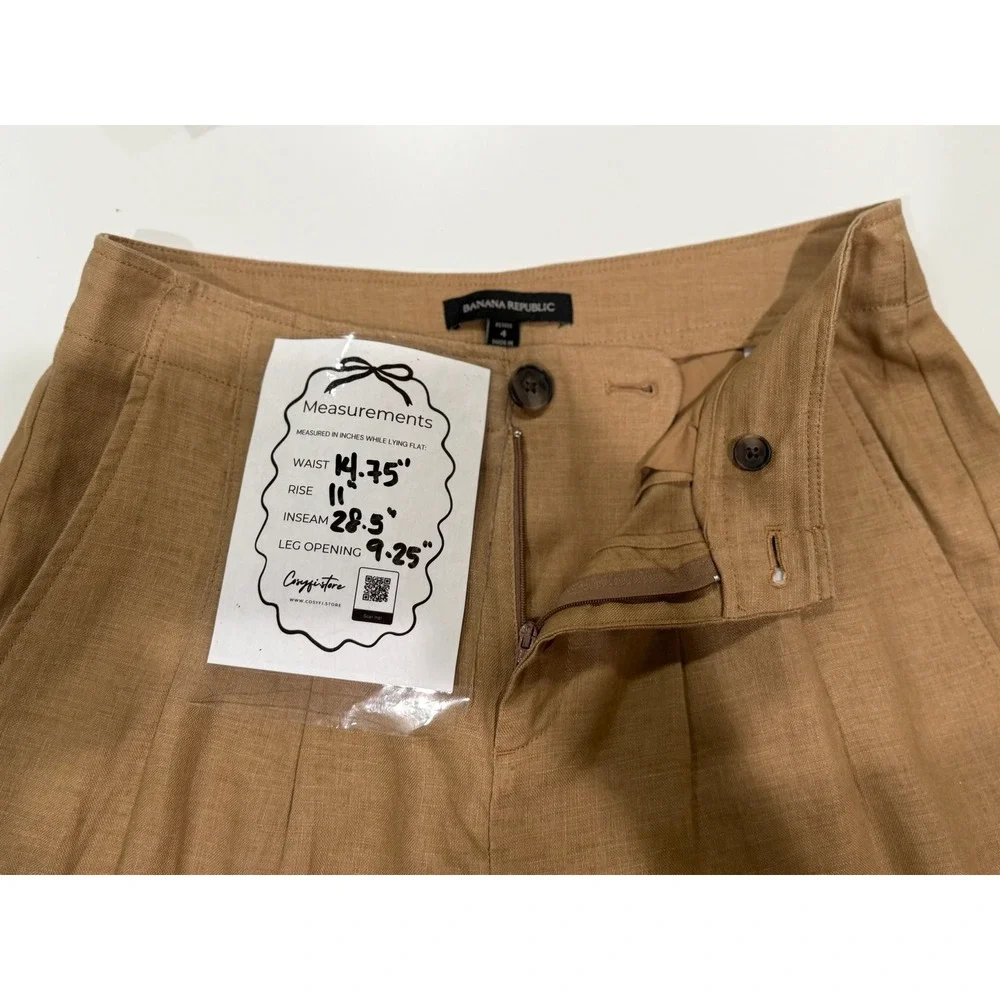 Banana Republic High Rise Pleated Linen Pants Iced Latte Brown 4 Petite